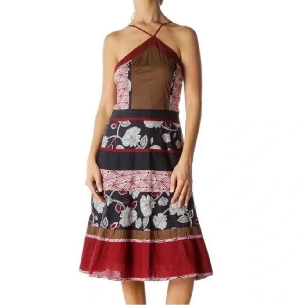BCBG Printed Halter Flare Dress